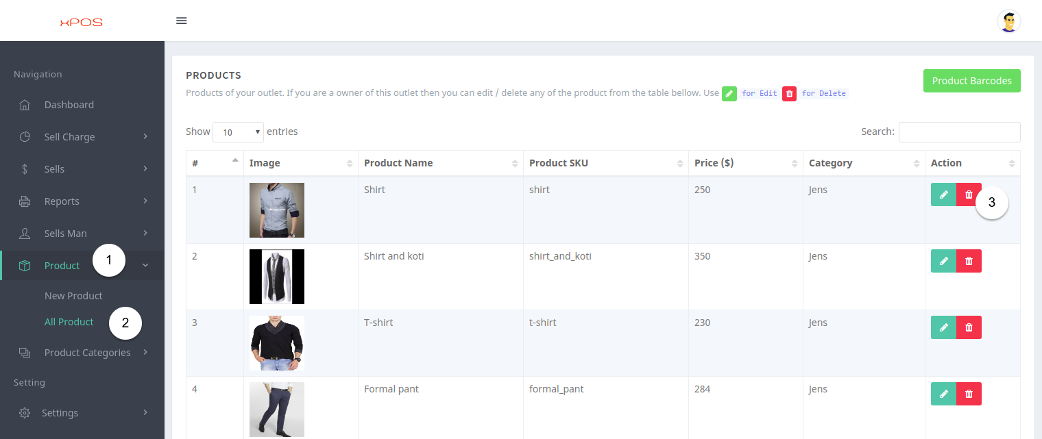 Delete Product Screen