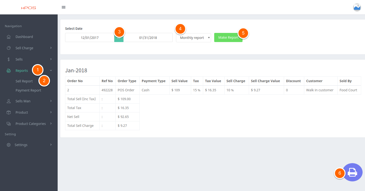 Sell Report Screen Sell Report Screen